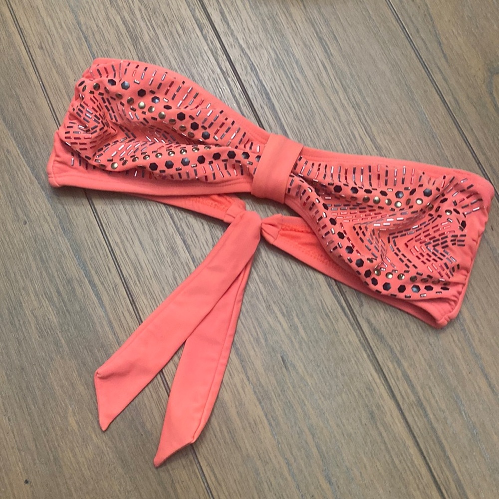 Xhilaration Coral Bandeau Bikini Top with Metallic Accents